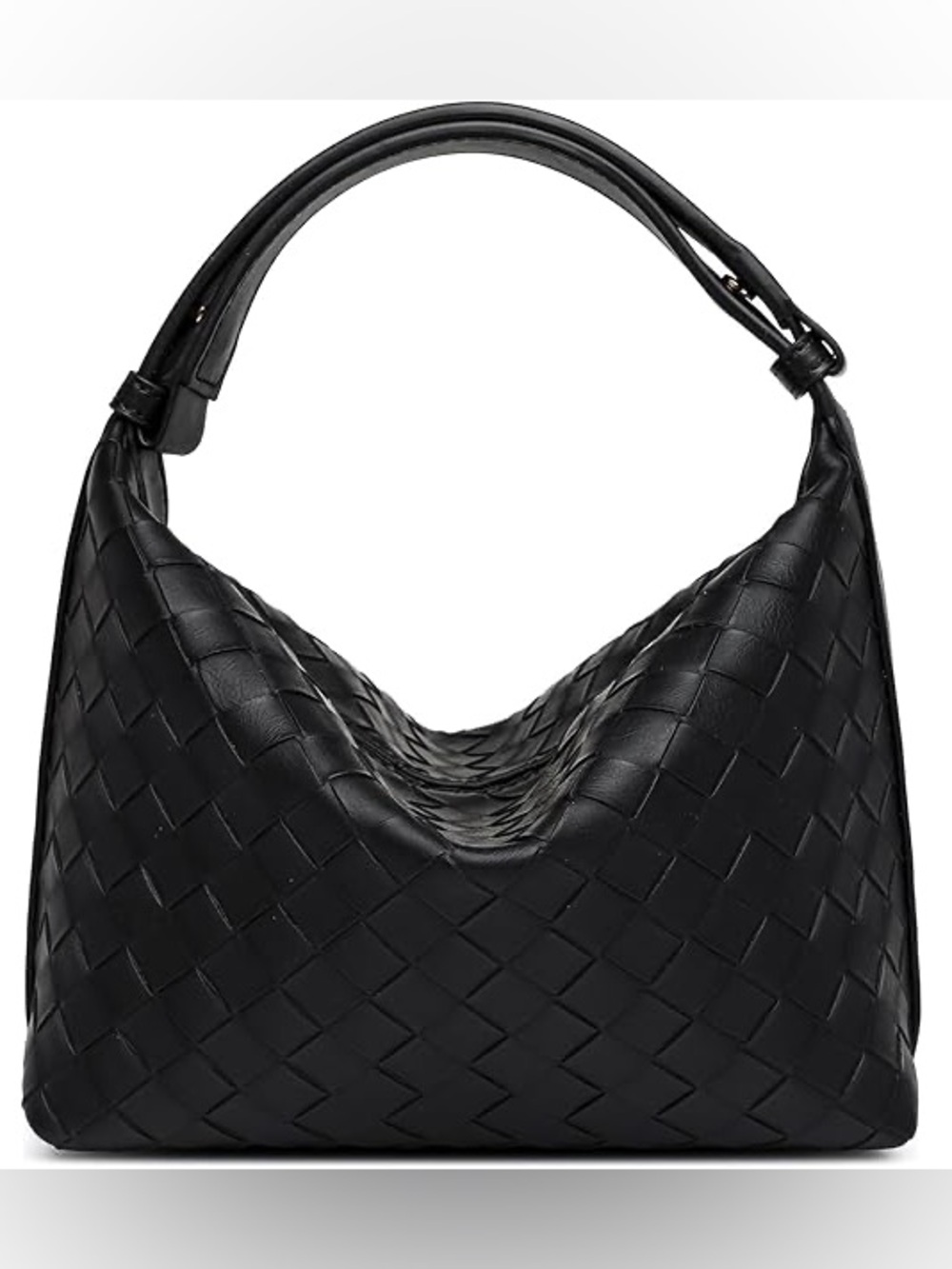 Black Woven Vegan Leather Shoulder Bag
Bottega-Inspired Minimalist Style - Picture 4 of 4